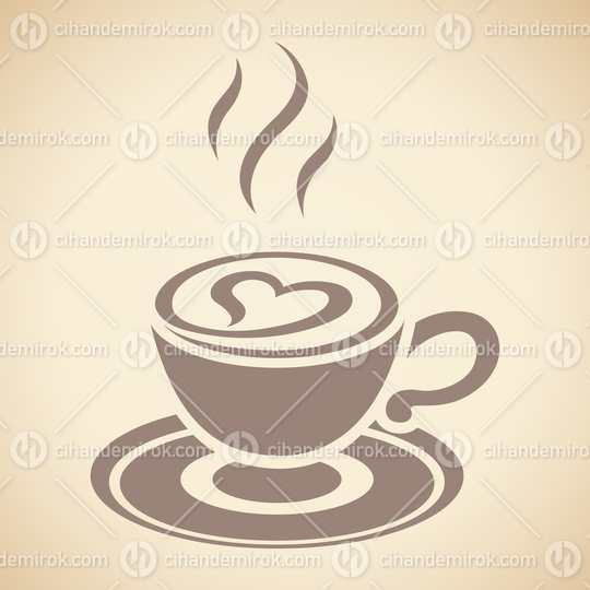 Brown Cappuccino Icon with Heart isolated on a Beige Background 