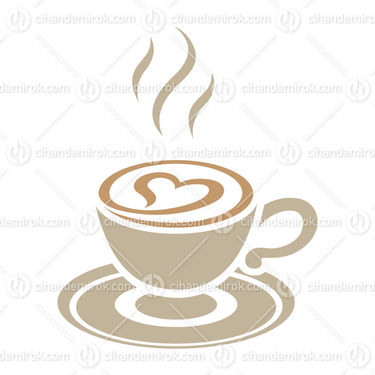 Brown Cappuccino Icon with Heart isolated on a White Background 