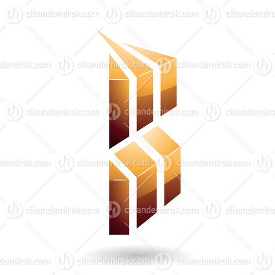 Brown Glossy Embossed Striped Letter B Icon with Shadow