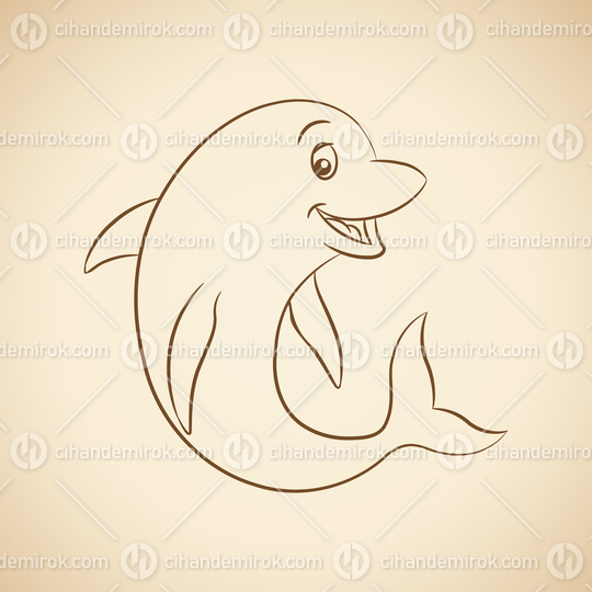 Brown Line Art Dolphin Cartoon on a Beige Background