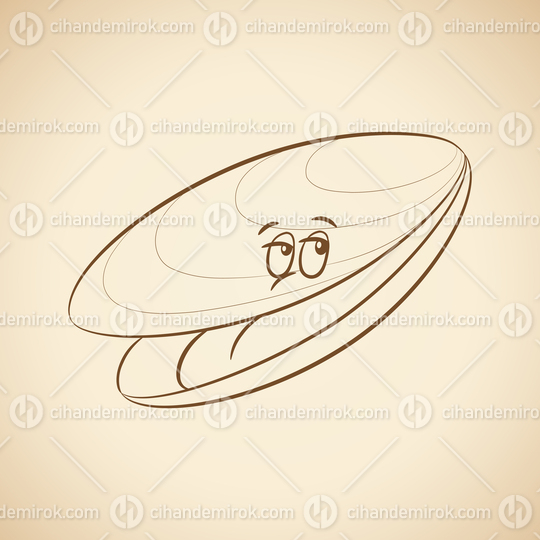 Brown Line Art Mussel Cartoon on a Beige Background