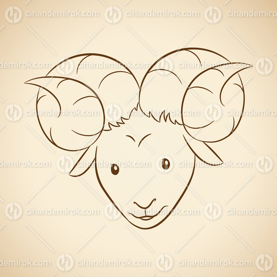 Brown Line Art of Aries Zodiac Sign on a Beige Background