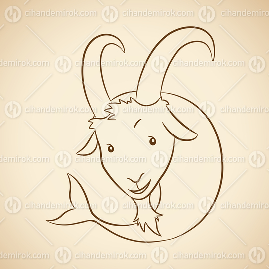 Brown Line Art of Capricorn Zodiac Sign on a Beige Background