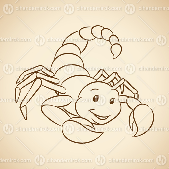 Brown Line Art of Scorpio Zodiac Sign on a Beige Background