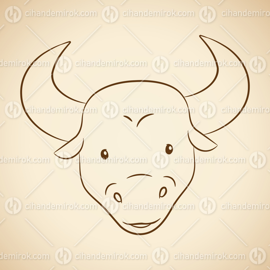 Brown Line Art of Taurus Zodiac Sign on a Beige Background