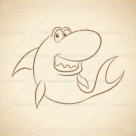 Brown Line Art Shark Cartoon on a Beige Background