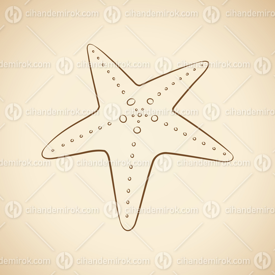 Brown Line Art Starfish Cartoon on a Beige Background