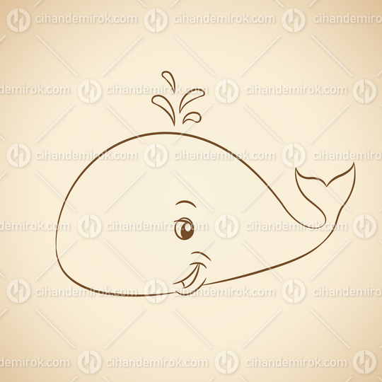 Brown Line Art Whale Cartoon on a Beige Background