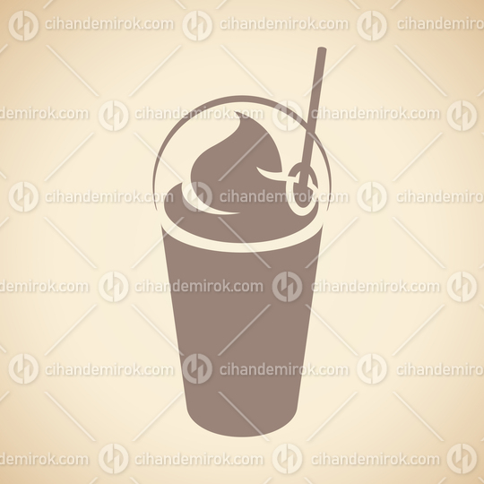 Brown Milkshake with a Lid and Straw Icon isolated on a Beige Background