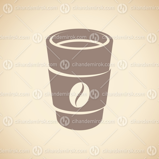 Brown Paper Coffee or Tea Cup Icon isolated on a Beige Background