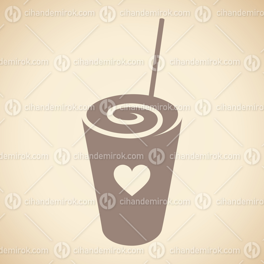 Brown Swirly Milkshake with a Heart Icon isolated on a Beige Background