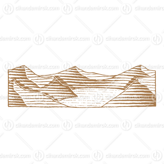 Brown Vectorized Ink Sketch of Mountain Lake Illustration