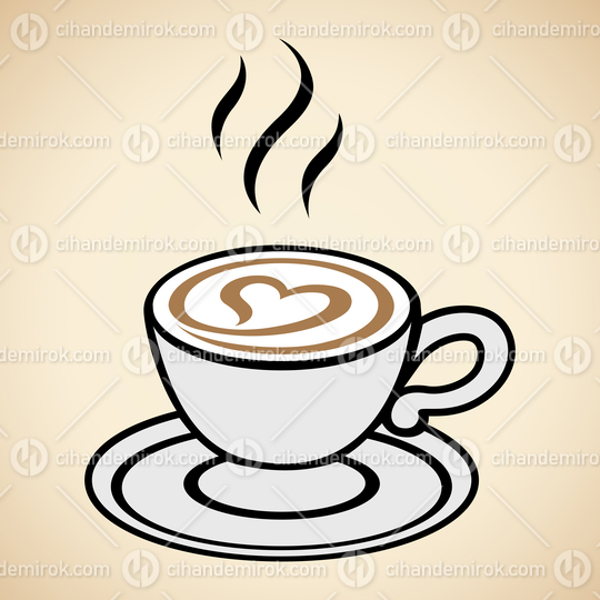 Cappuccino Icon with Heart isolated on a Beige Background
