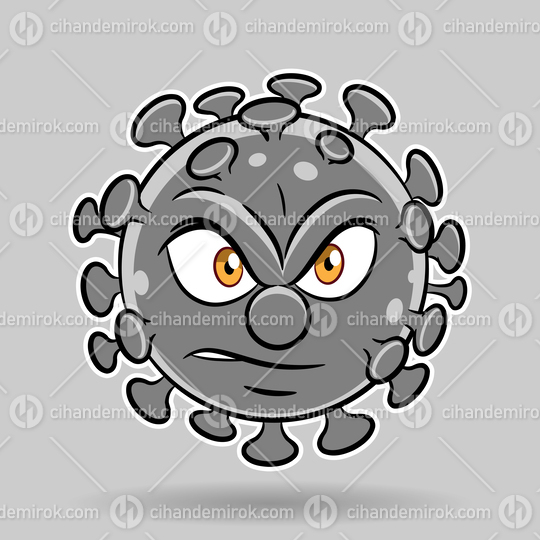 Cartoon Angry Grey Coronavirus on a Grey Background