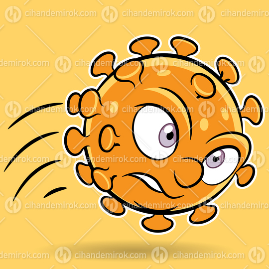 Cartoon Attacking Orange Coronavirus on an Orange Background