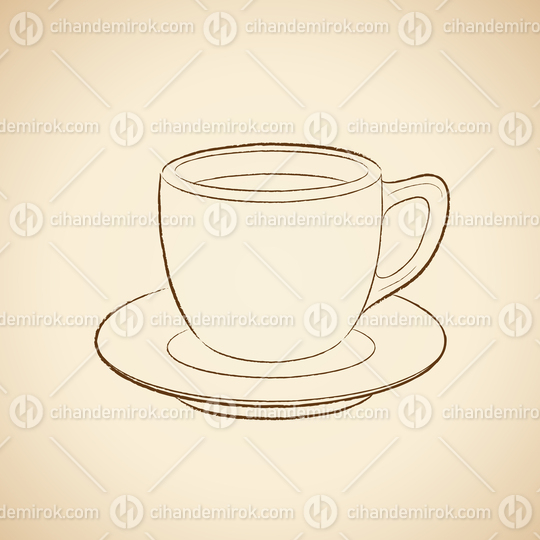 Charcoal Drawing of a Coffee Cup Icon on a Beige Background