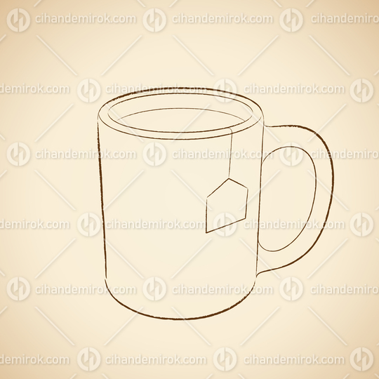 Charcoal Drawing of a Coffee Mug Icon on a Beige Background