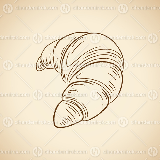 Charcoal Drawing of a Croissant Icon on a Beige Background
