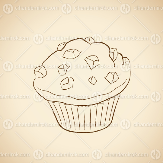 Charcoal Drawing of a Muffin Icon on a Beige Background