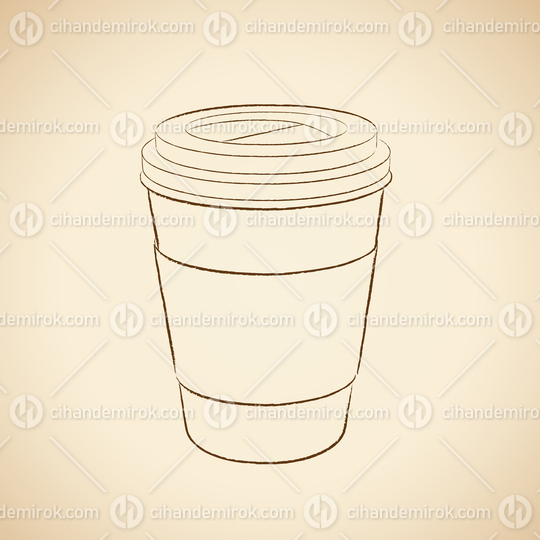 Charcoal Drawing of a Paper Coffee Cup Icon on a Beige Background