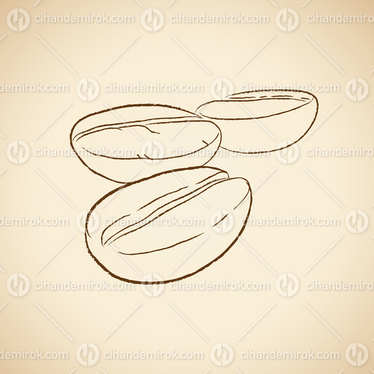 Charcoal Drawing of Coffee Beans Icon on a Beige Background
