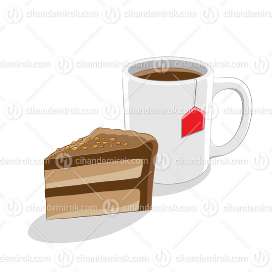 Chocolate Cake and Coffee Mug Breakfast Vector Illustration