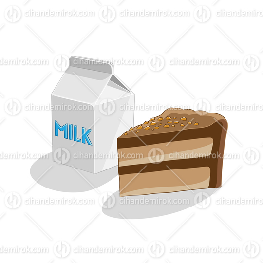 Chocolate Cake and Milk Breakfast Vector Illustration