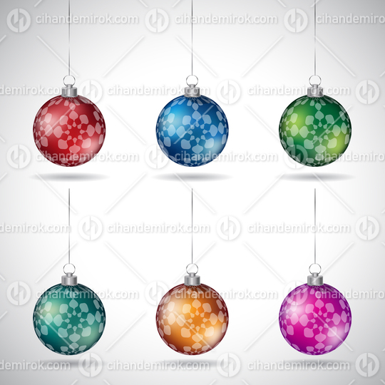 Christmas Balls with Abstract Flower Design and Silver String