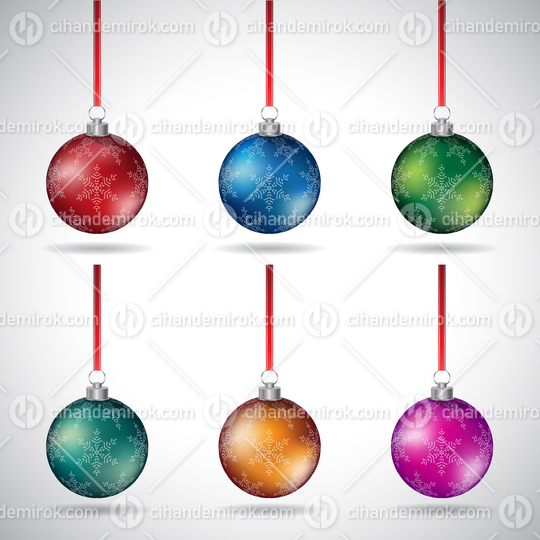 Christmas Balls with Snowflake Design and Red Ribbon - Style 3