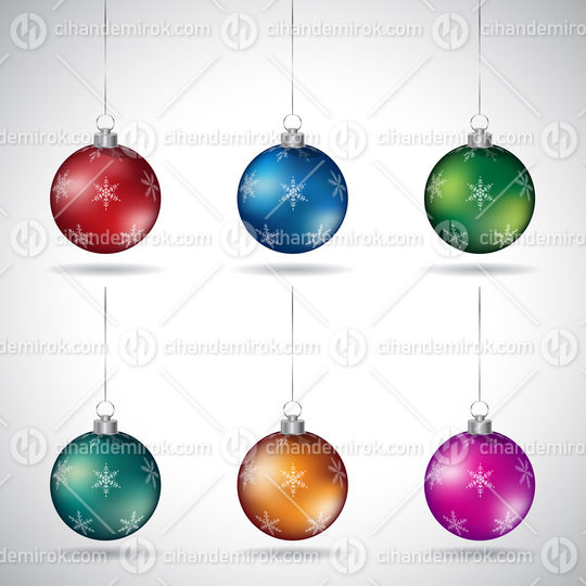 Christmas Balls with Various Snowflake Designs and Silver String