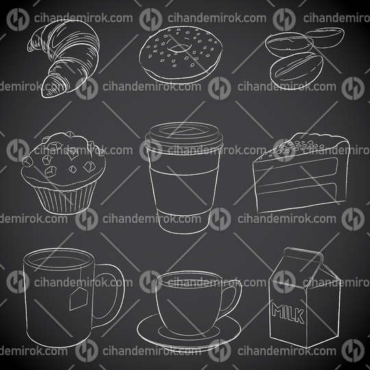 Coffee and Breakfast Icons on a Blackboard Vector Illustration
