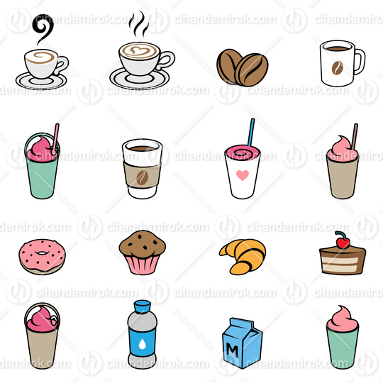 Coffee and Breakfast Icons on a White Background
