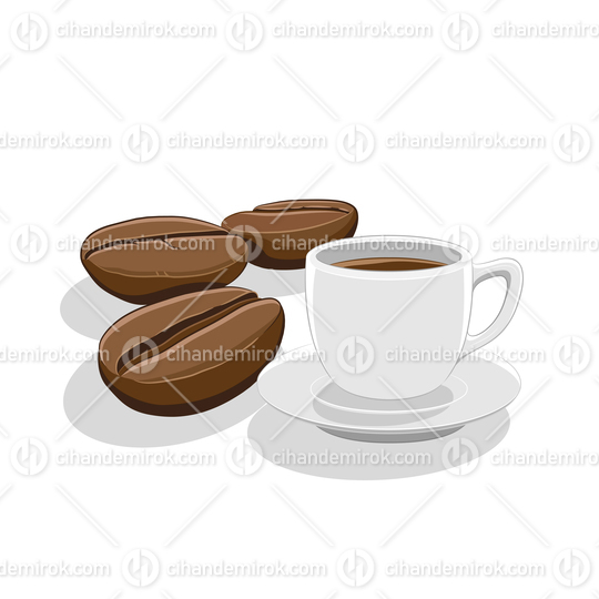 Coffee Beans and Coffee Cup Breakfast Vector Illustration