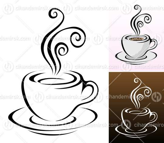 Coffee Cup Icons with Swirly Smokes