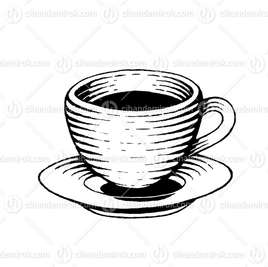 Coffee Cup, Scratchboard Engraved Vector