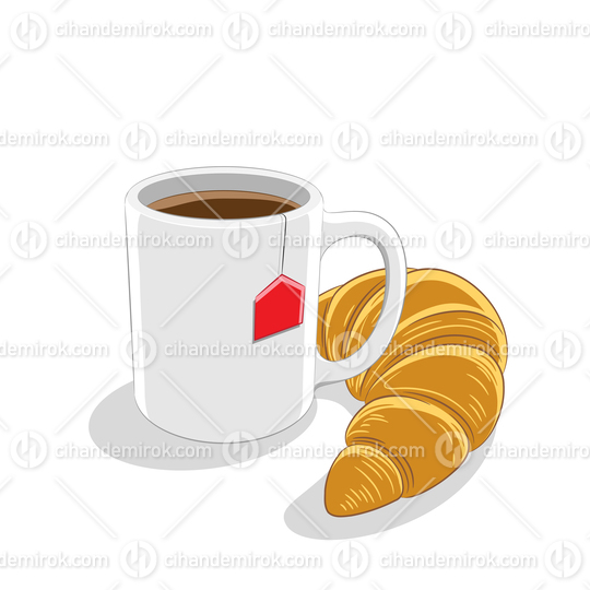 Coffee Mug and Croissant Breakfast Vector Illustration