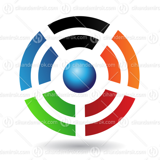 Colorful Abstract Striped Circle Logo Icon with a Blue Ball in the Center