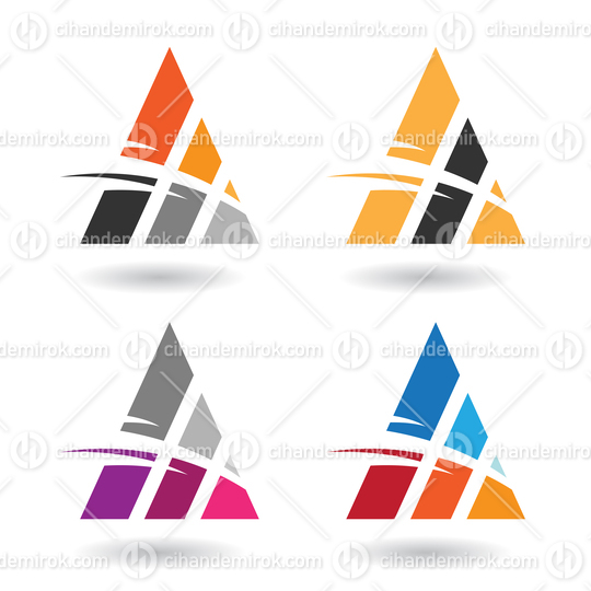 Colorful Abstract Triangle Icons of Letter A with Three Stripes