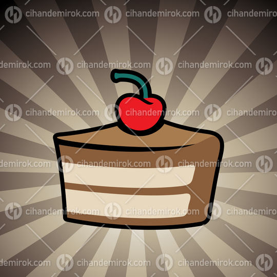 Colorful Cake Icon on a Brown Striped Background