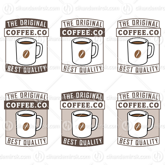 Colorful Coffee Mug and Bean Icons with Text - Set 1