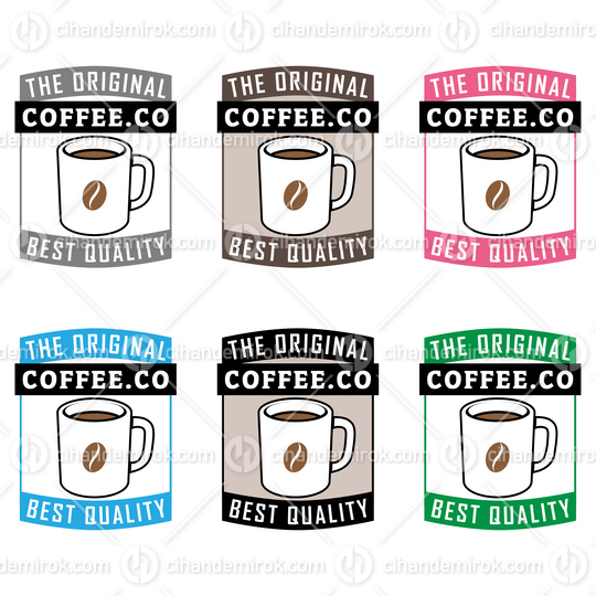 Colorful Coffee Mug and Bean Icons with Text - Set 2