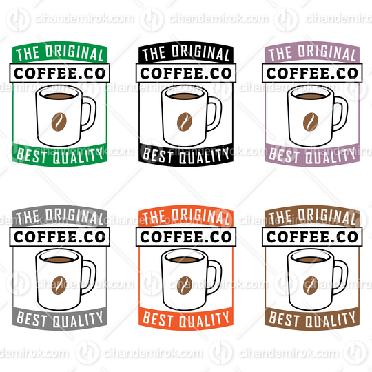 Colorful Coffee Mug and Bean Icons with Text - Set 3