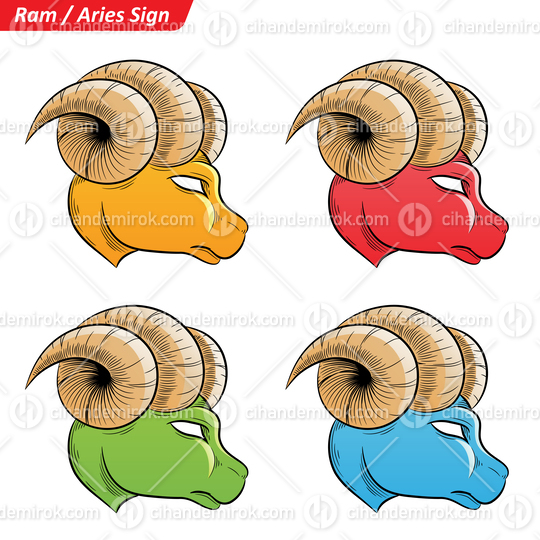 Colorful Digital Sketches of Aries Zodiac Star Sign