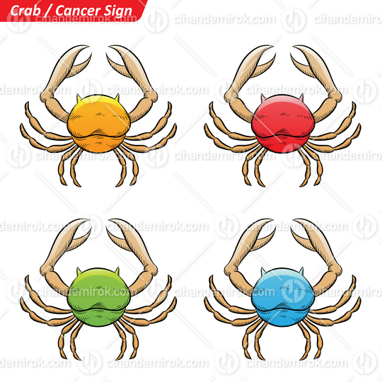 Colorful Digital Sketches of Cancer Zodiac Star Sign