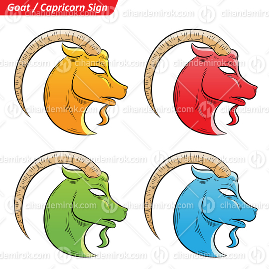 Colorful Digital Sketches of Capricorn Zodiac Star Sign