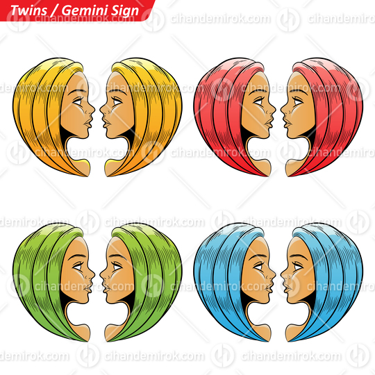 Colorful Digital Sketches of Gemini Zodiac Star Sign