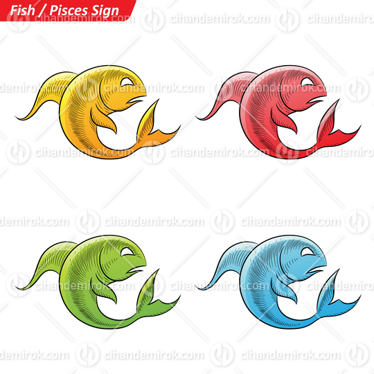 Colorful Digital Sketches of Pisces Zodiac Star Sign