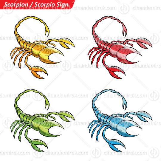 Colorful Digital Sketches of Scorpio Zodiac Star Sign
