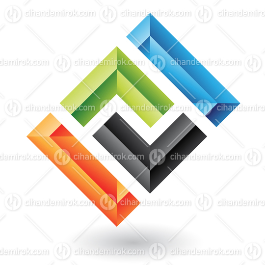 Colorful Embossed Abstract Logo Icon with Intertwined Square Shapes 