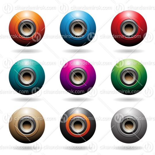 Colorful Embossed Sphere Loudspeaker Icons Vector Illustration